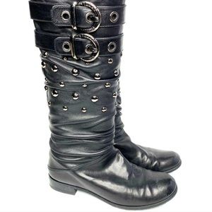 Stuart Weitzman 8M Studs Leather Black Tall Boots